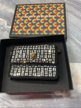 Kurt Geiger Black Crystal-Embellished Mini Crossbody with Gold